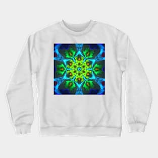 Psychedelic Kaleidoscope Flower Green Blue and Orange Crewneck Sweatshirt